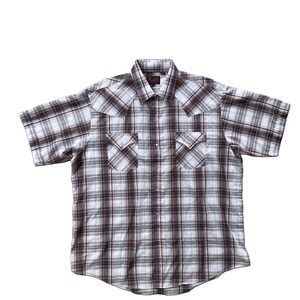 Plains Western Wear Men's XL Pearl Snap Plaid Western Shirt Short Sleeve